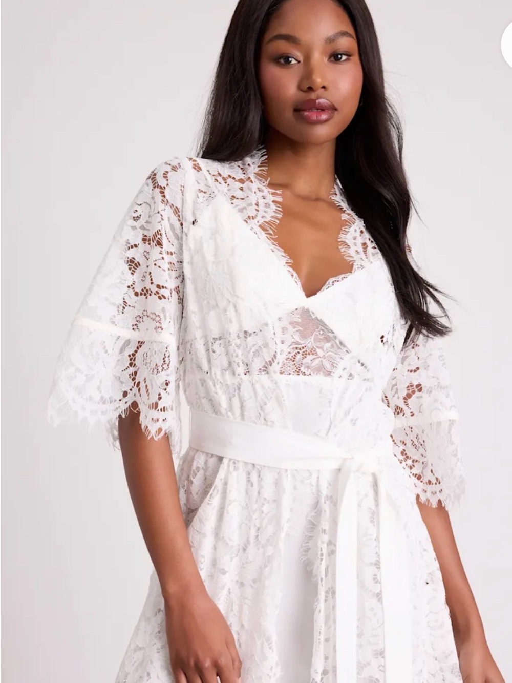 Lulu's White Lace Kimono Wrap Robe